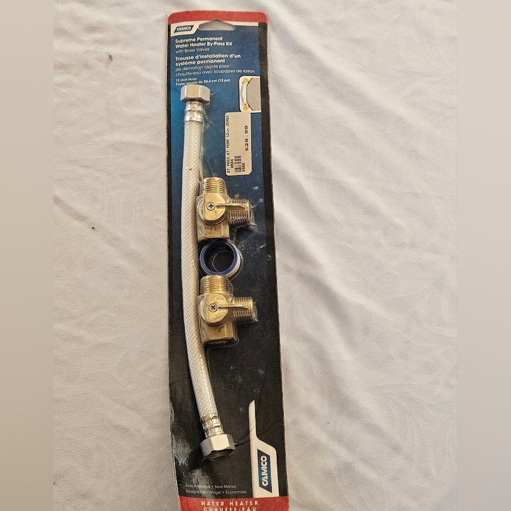 Camco Supreme Permanent Water Heater By-Pass Kit 12" Hose Brass Valves Save $